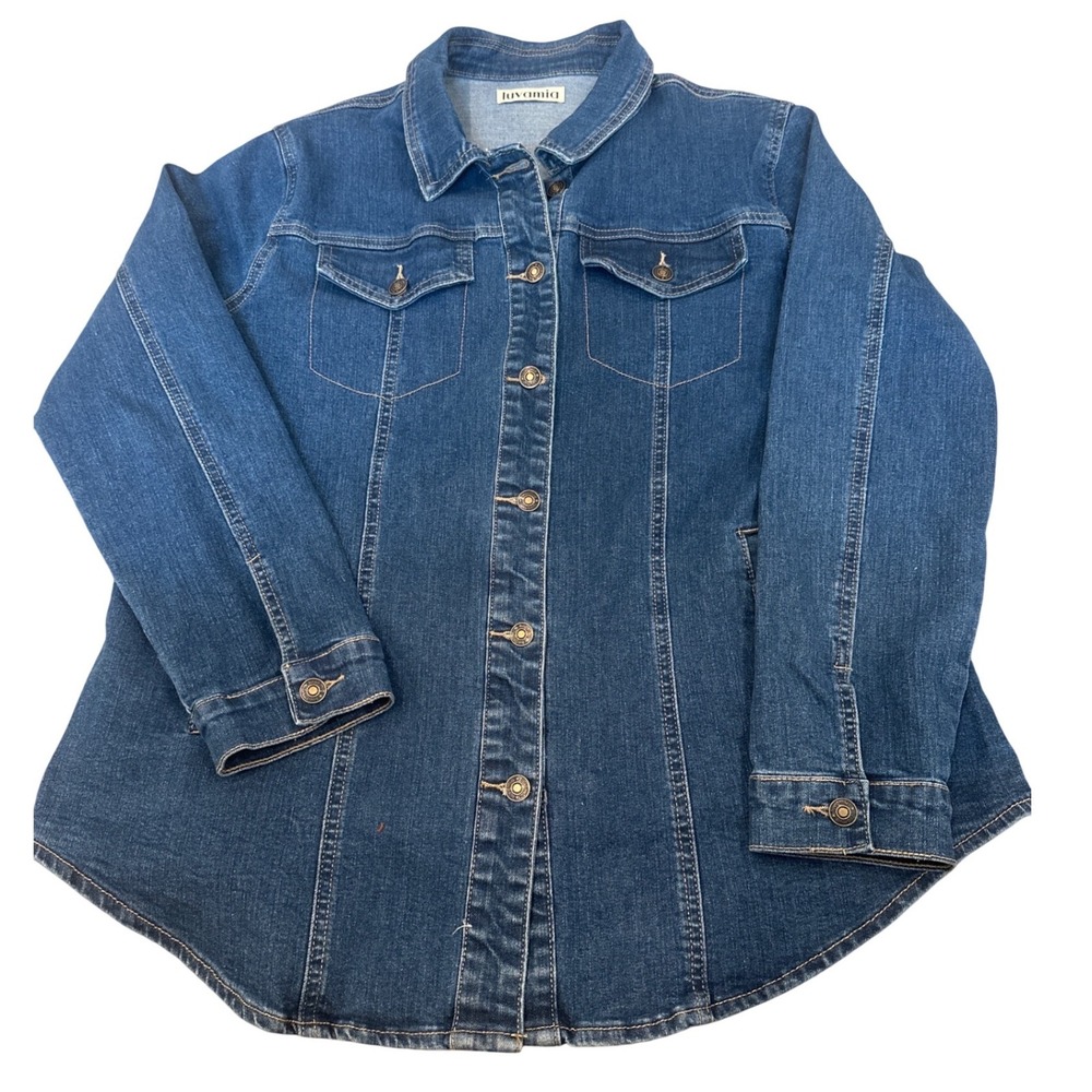 Luvamia Womens Denim Shirt Jacket Blue Button Down Long Sleeve XL LC788265-105